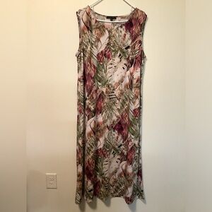 Ellen Weaver Women’s 2X casual‎ sleeveless palm jungle print maxi dress 95% poly